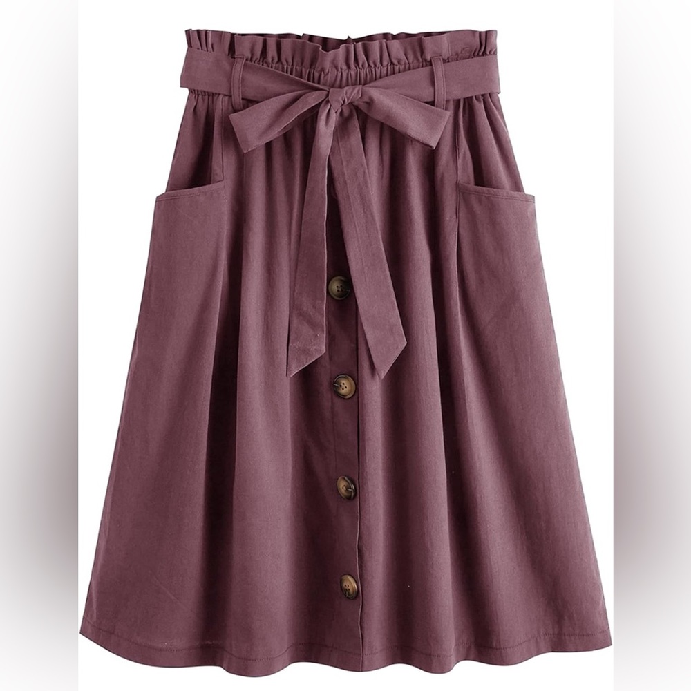 SweatyRocks Women's Casual High Waist Pleated A-Line Midi Skirt with Pocket